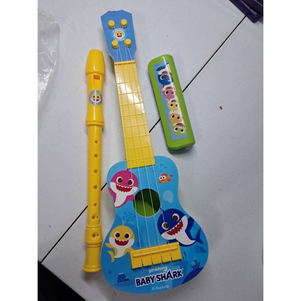 Pinkfong Baby Shark Musical Instrument Set Ukulele Recorder Harmonica 3pc Toy